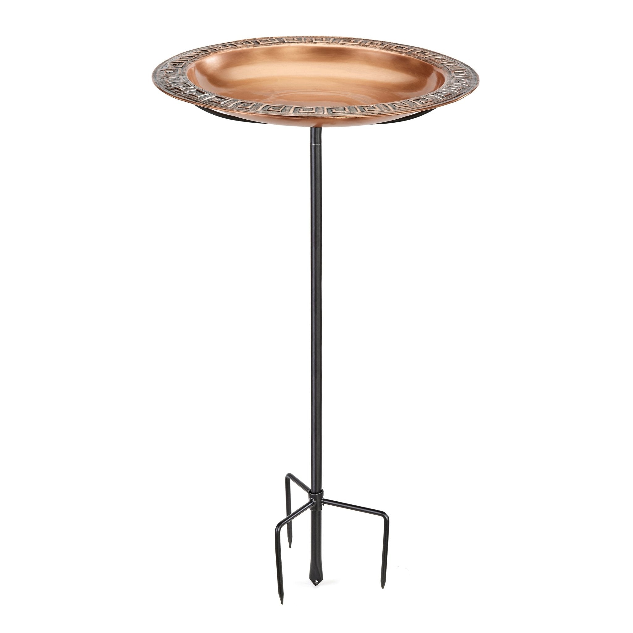 18" Greek-Inspired Copper Birdbath with Garden Pole - Evira