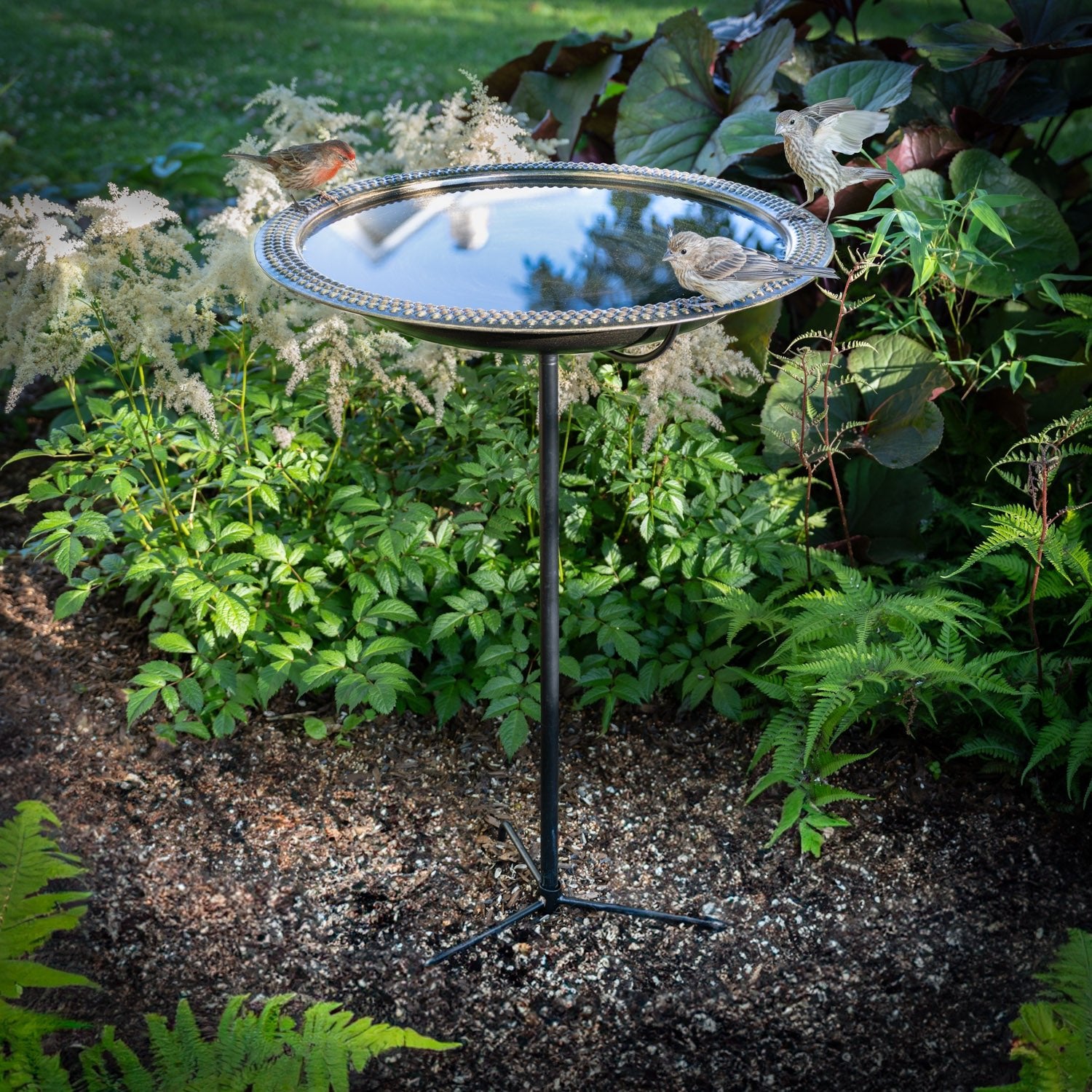 18" Beaded Copper Birdbath with Garden Pole - Evira