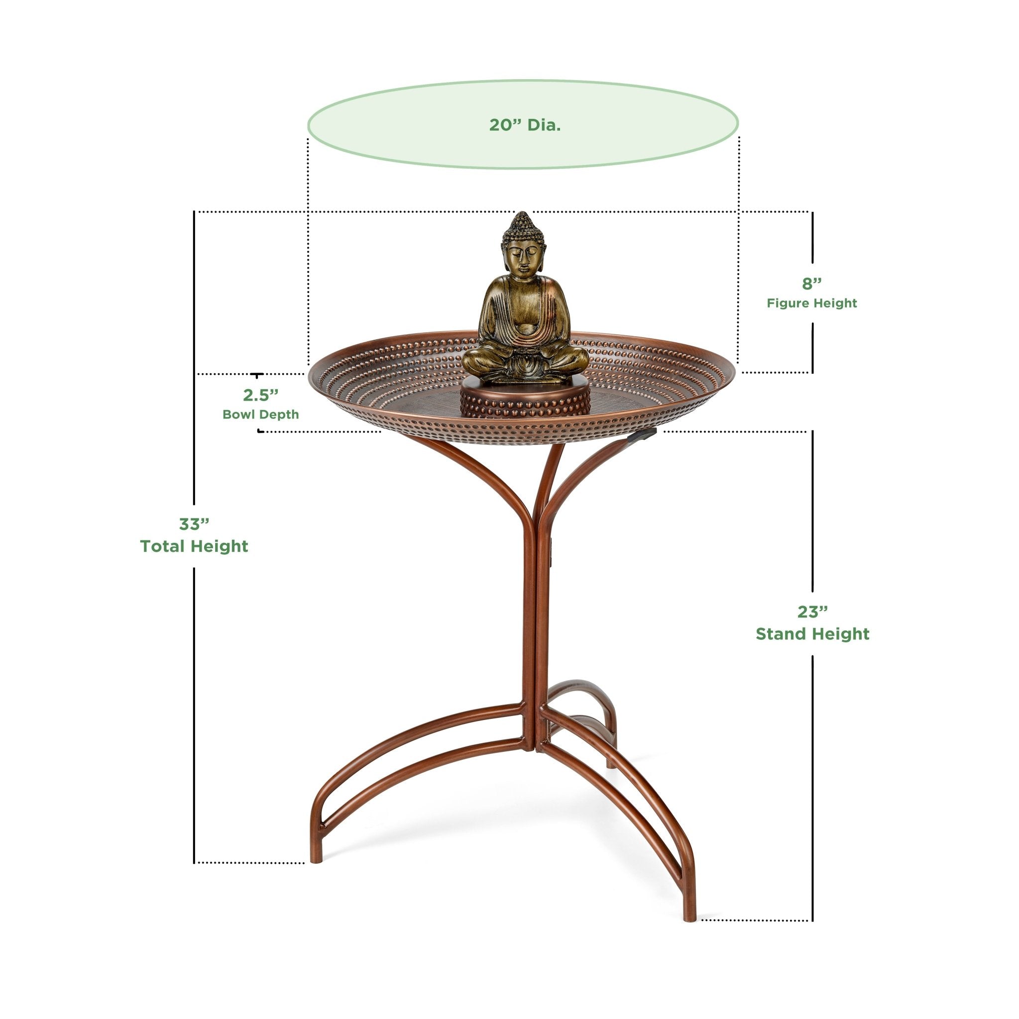 20“� Copper Birdbath with Meditating Buddha on Pedestal - Evira