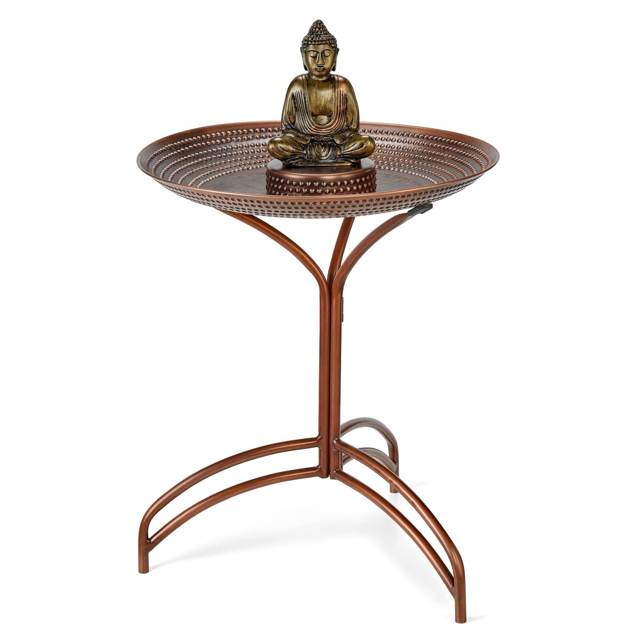 20“� Copper Birdbath with Meditating Buddha on Pedestal - Evira