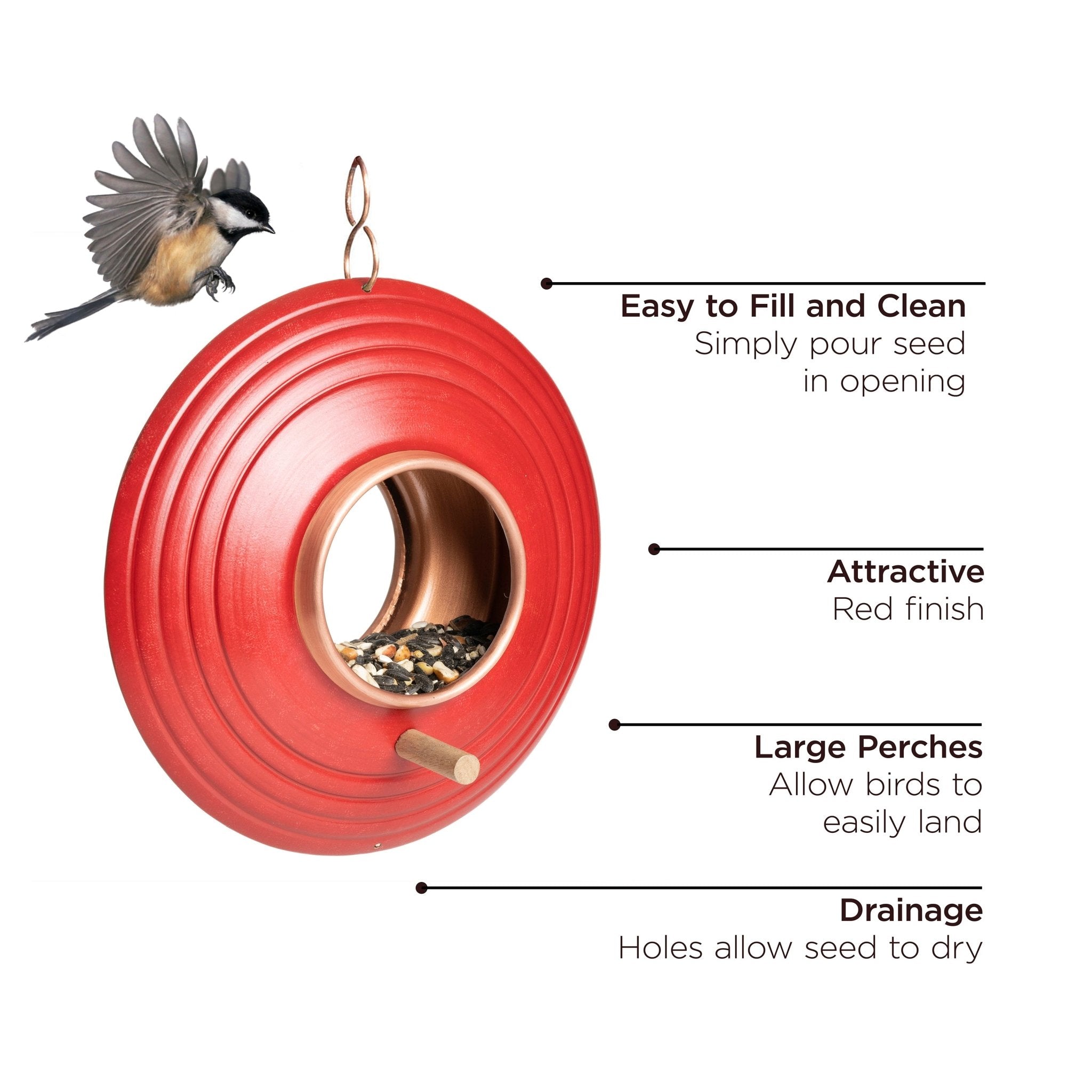 Mojave Fly Thru ™ Bird Feeder, Copper Accents, Multiple Perches - Evira