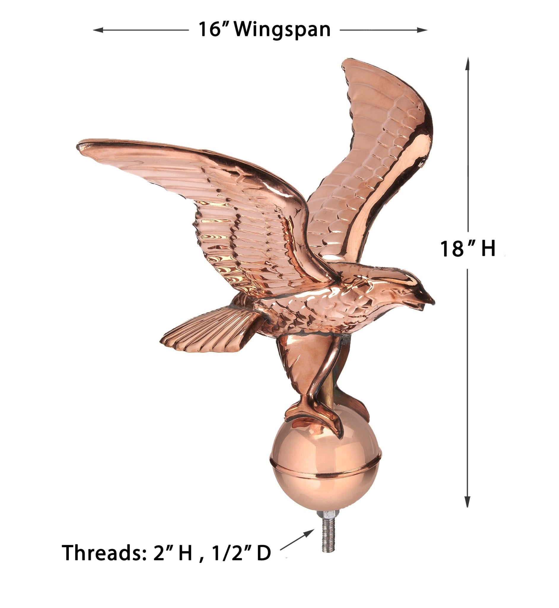 Eagle with Ball Flagpole Topper, 16" Wingspan - Evira